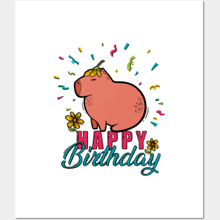 Capybara Birthday Bash - A Rainbow Celebration Posters and Art